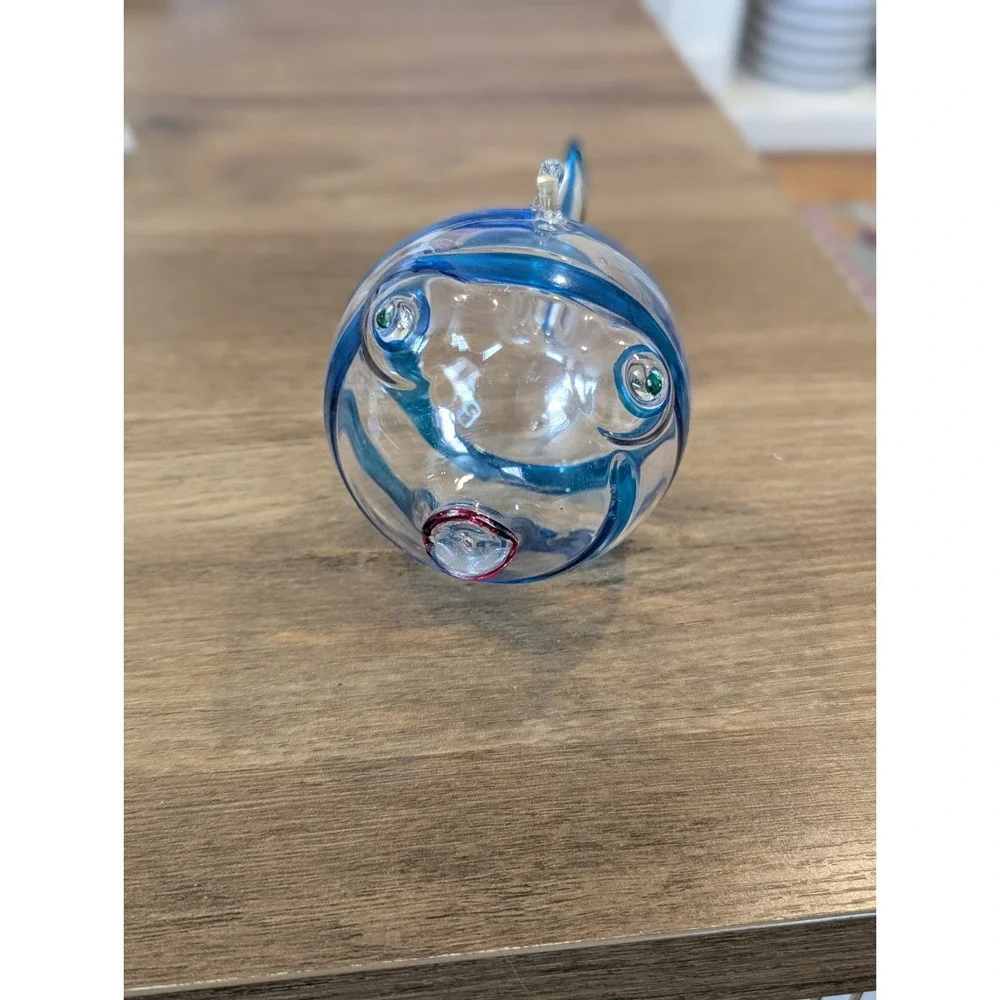 Coastal Grandmillennial Hand Blown Blue Glass‎ Fish Ornament Nautical